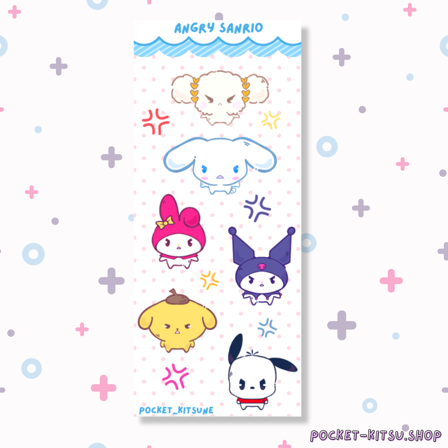 Angry Sanrio sticker sheet