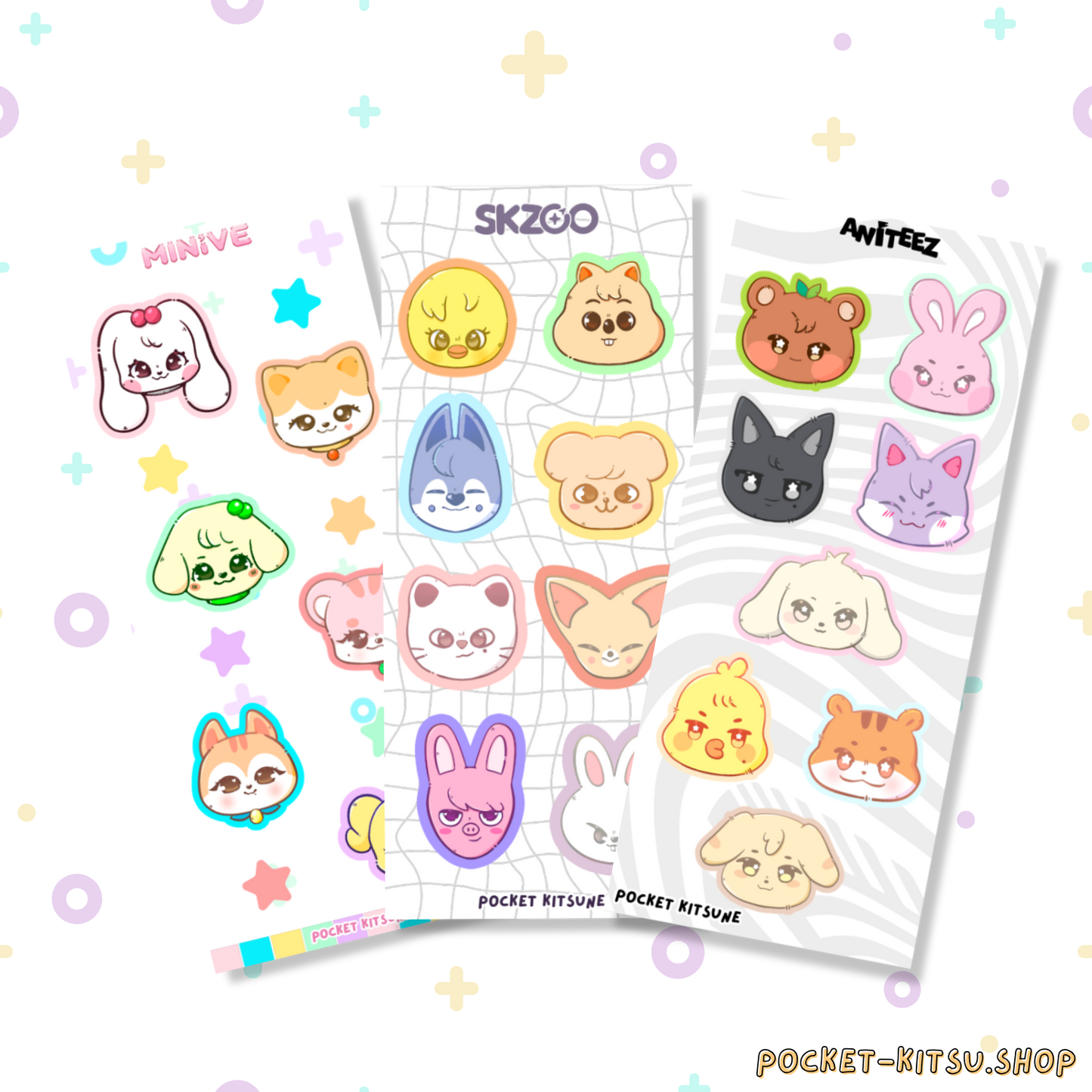 K-pop Sticker Sheets (MINIVE, SKZOO,ANITEEZ)