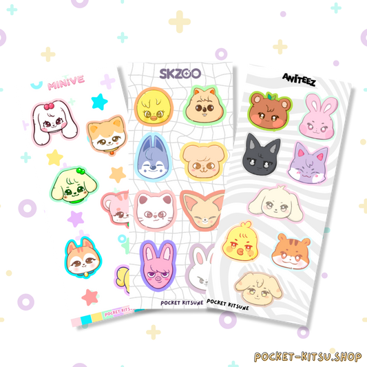 K-pop Sticker Sheets (MINIVE, SKZOO,ANITEEZ)