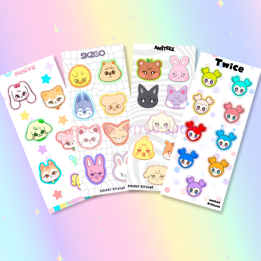 K-pop Sticker Sheets (MINIVE, SKZOO,ANITEEZ,TWICE)
